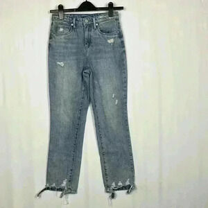 Blank NYC Womens Jeans Light Wash Blue 24 The Madison High Rise Crop Ripped Hem